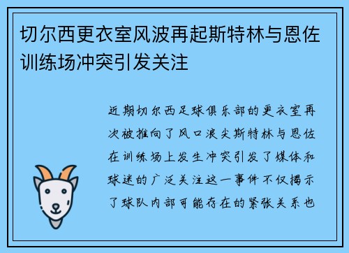 切尔西更衣室风波再起斯特林与恩佐训练场冲突引发关注