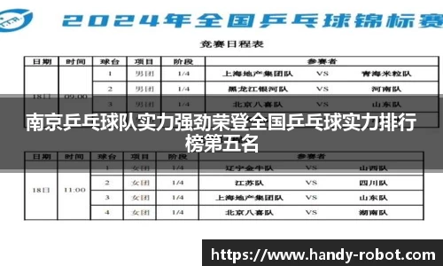 南京乒乓球队实力强劲荣登全国乒乓球实力排行榜第五名